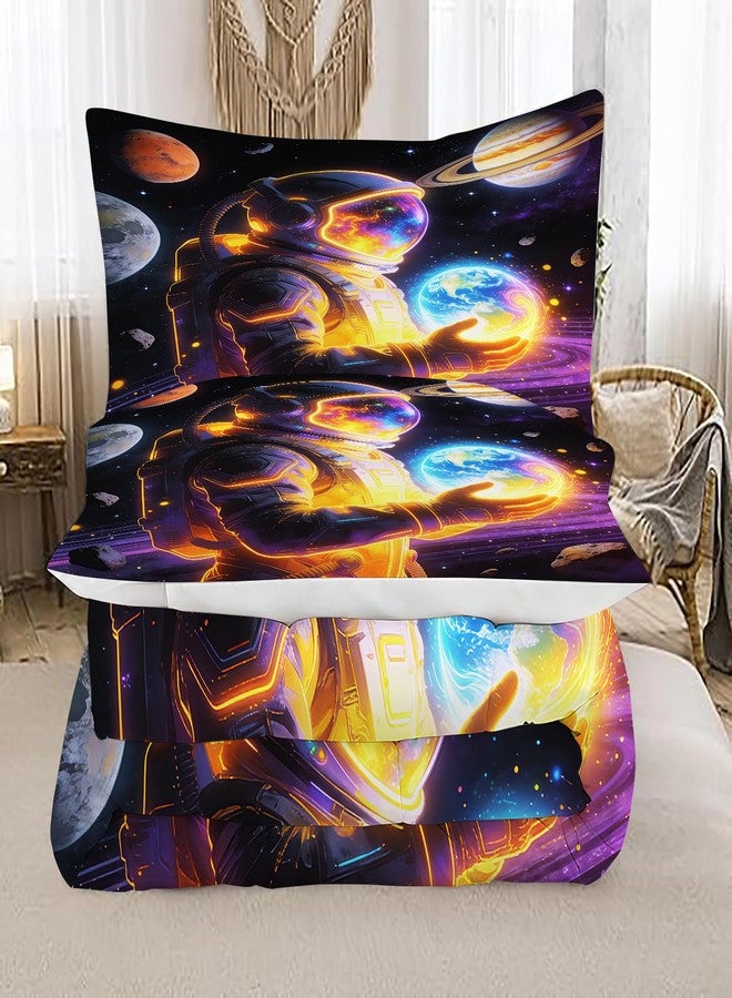 EDGZKO Outer Space Comforter Set Full Size Galaxy Astronaut Bedding Set for Boys Kids Teens Adults Solar System Planet Quilt Duvet Star Print Bed Set Bedroom Decor 1 Comforter & 2 Pillowcases - Image 5