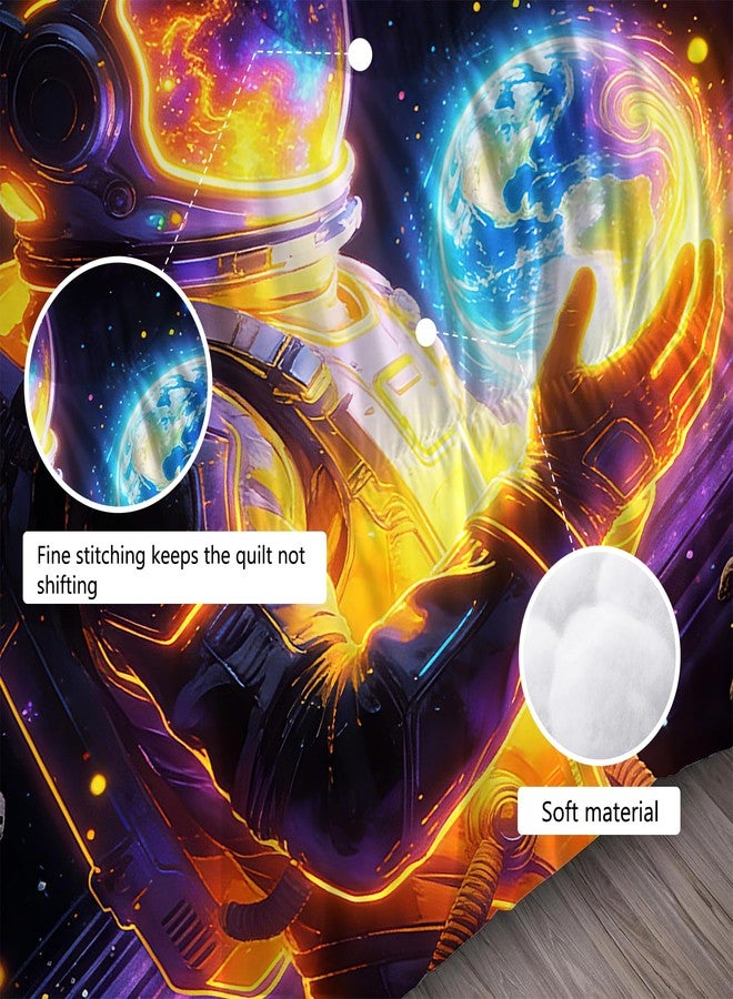 EDGZKO Outer Space Comforter Set Full Size Galaxy Astronaut Bedding Set for Boys Kids Teens Adults Solar System Planet Quilt Duvet Star Print Bed Set Bedroom Decor 1 Comforter & 2 Pillowcases - Image 4