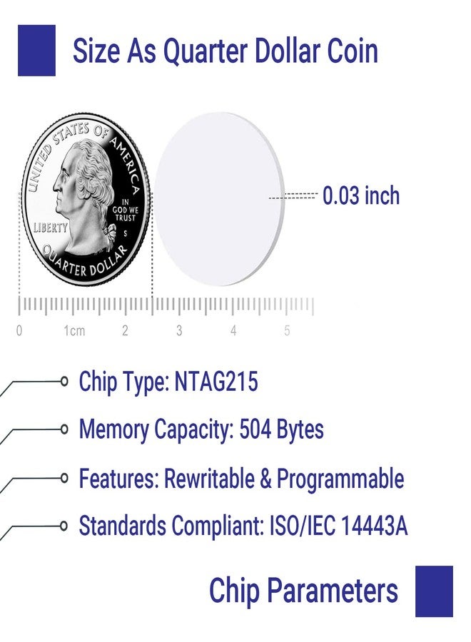 Origin-Joy 30 PCS NFC Tags, NTAG215 Blank Waterproof 25mm Round Coin NFT Chips with Adhesive, Programmable & Rewritable, Compatible with Amiibo, TagMo, iOS & Android Devices (White) - Image 3