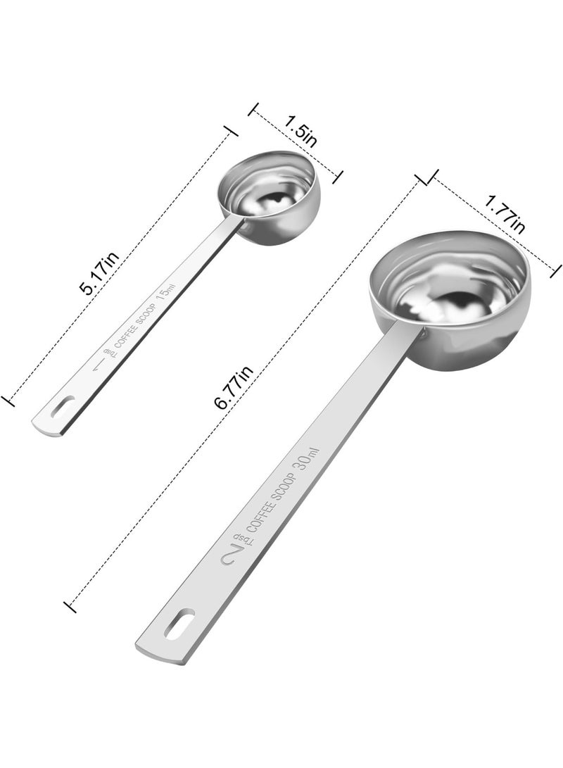 2 Pcs Coffee Scoop Set, Tablespoon Scoop  Set (1 Tbsp & 2 Tbsp), Stainless Steel Measuring Spoons for Ground Coffee with Long Handles, for Tea, Sugar, or Flour - Image 4