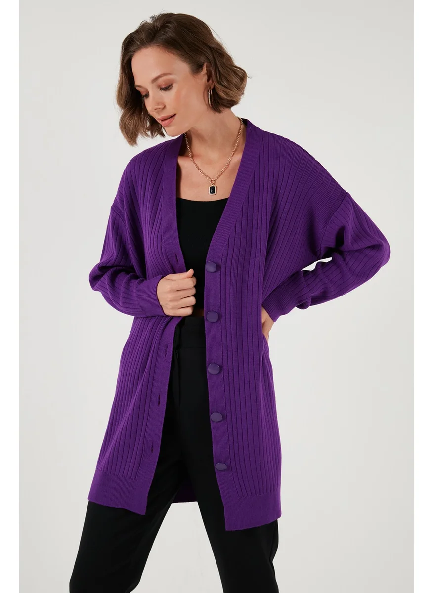 Lela V Neck Buttoned Long Knitted Cardigan Women's Cardigan 4616040Y