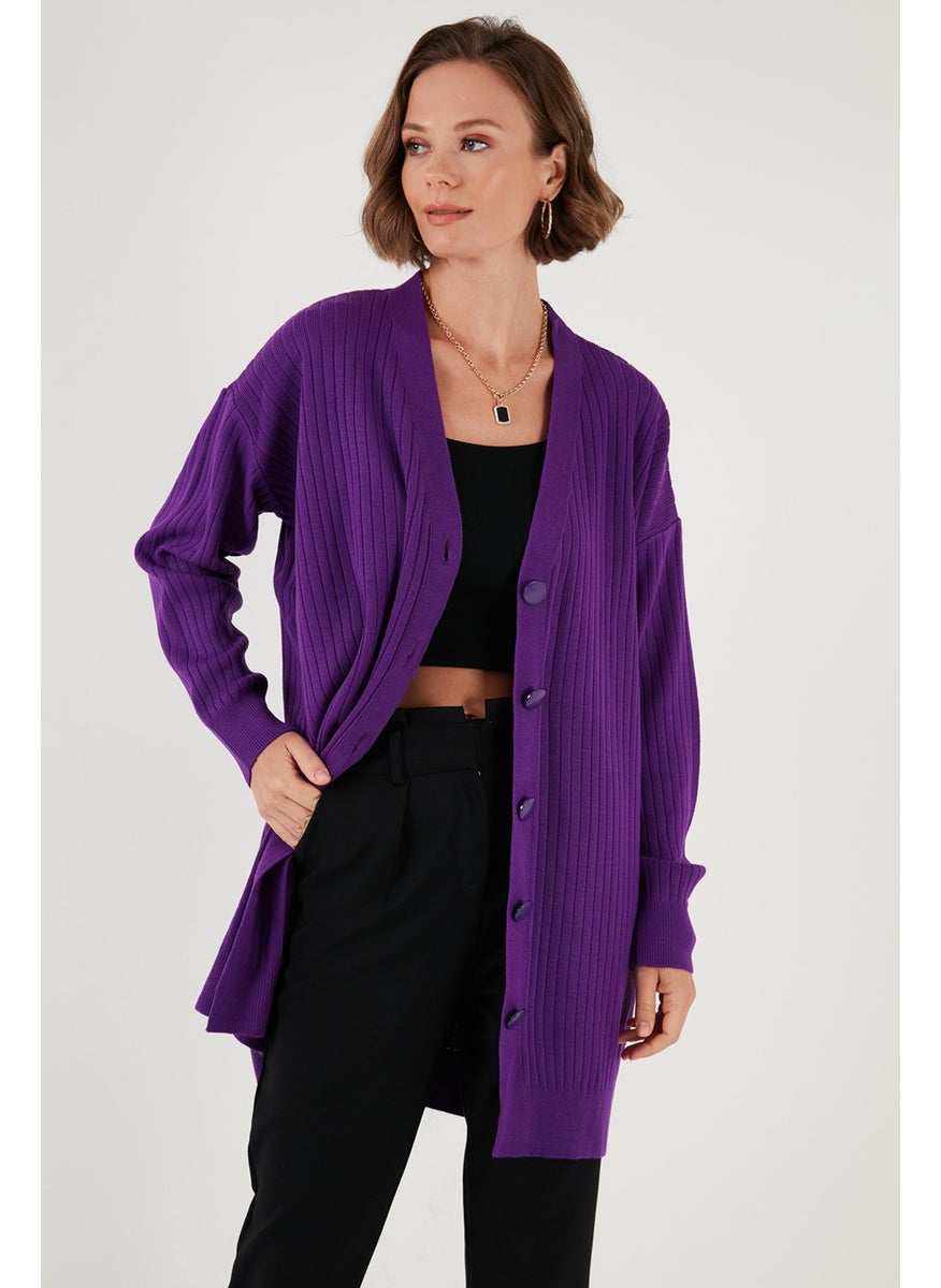 Lela V Neck Buttoned Long Knitted Cardigan Women's Cardigan 4616040Y  - Image 3