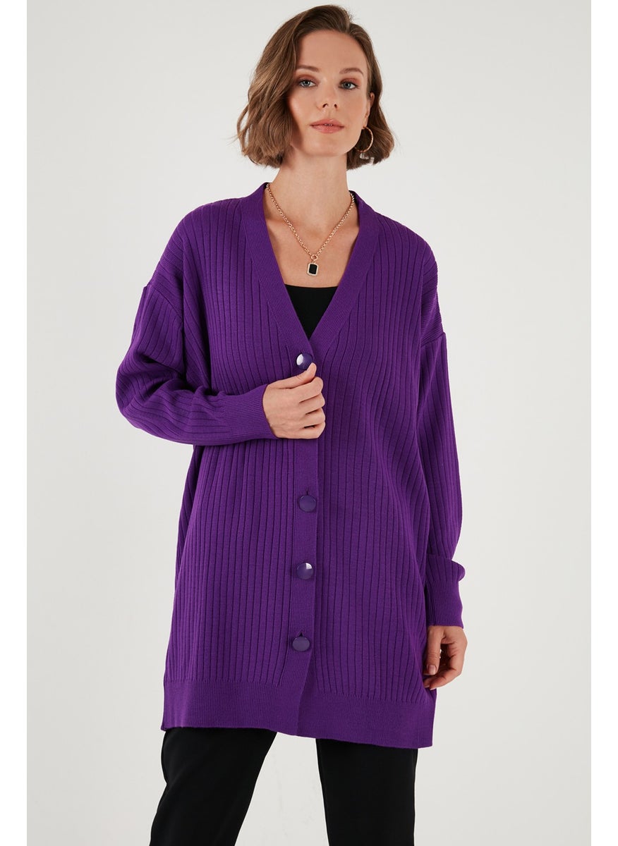 Lela V Neck Buttoned Long Knitted Cardigan Women's Cardigan 4616040Y  - Image 5