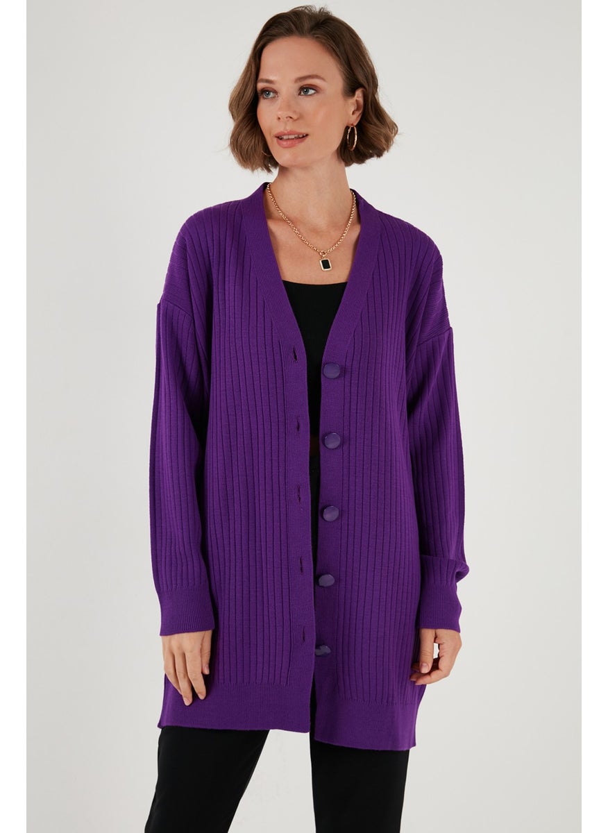 Lela V Neck Buttoned Long Knitted Cardigan Women's Cardigan 4616040Y  - Image 4