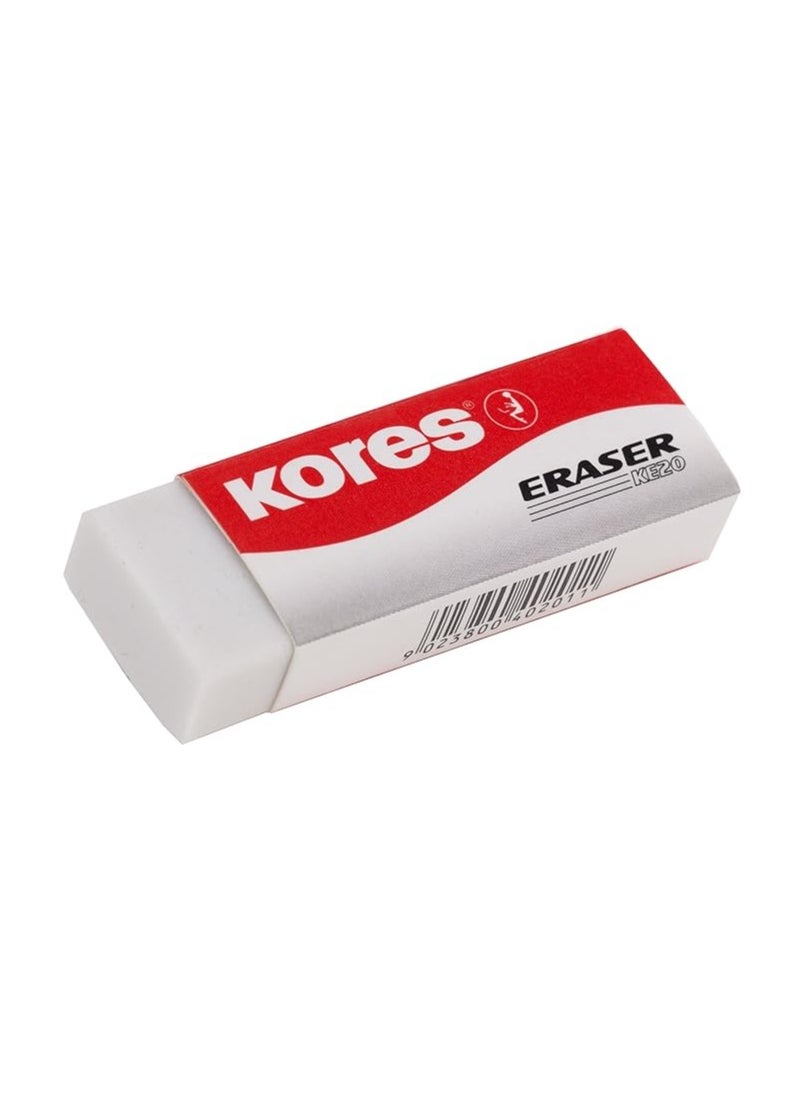 Kores PVC Eraser, White, Paper Sleeved, 60 x 21 x 10 mm, Blister Pack of 2 KE-20  - Image 2