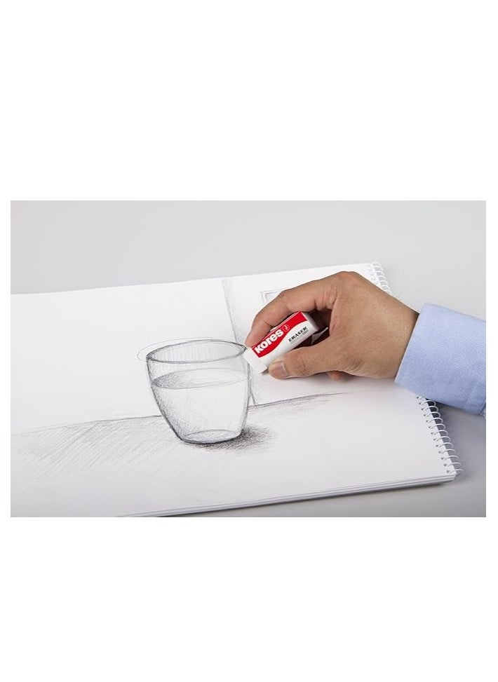 Kores PVC Eraser, White, Paper Sleeved, 60 x 21 x 10 mm, Blister Pack of 2 KE-20  - Image 4
