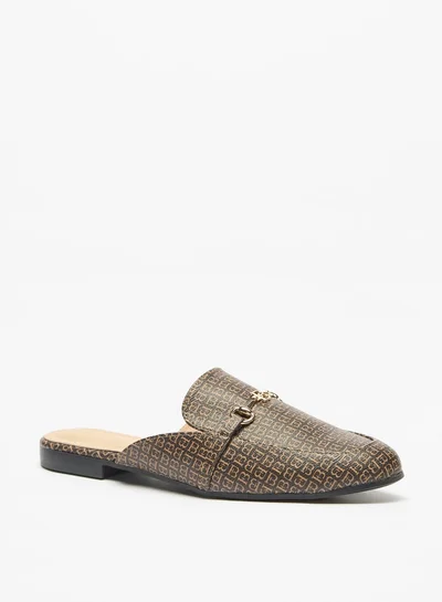 Flora Bella By Shoexpress Women's Monogram Slip-On Mules with Metal Accent