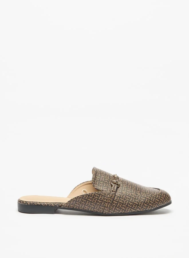 Flora Bella By Shoexpress Women's Monogram Slip-On Mules with Metal Accent