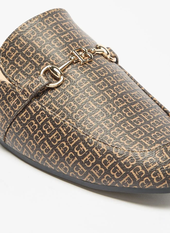 Flora Bella By Shoexpress Women's Monogram Slip-On Mules with Metal Accent