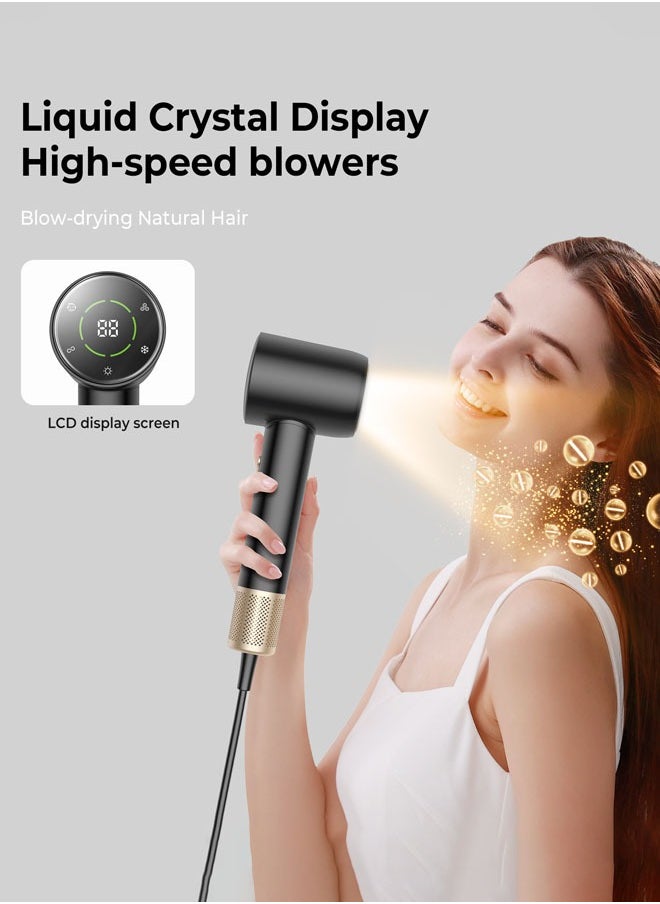 Joshberg Hair Dryer, LCD Display Hairdryer with 110,000 RPM High Speed Brushless Motor, 200 Million Negative Ionic Hairdryers, 25M/S Fast Drying Blower Hair Dryer with Thermo-Control, Low Noise, Includes Hair Diffuser and Concentrator for Perfect Styling,1600W,Black  - Image 4