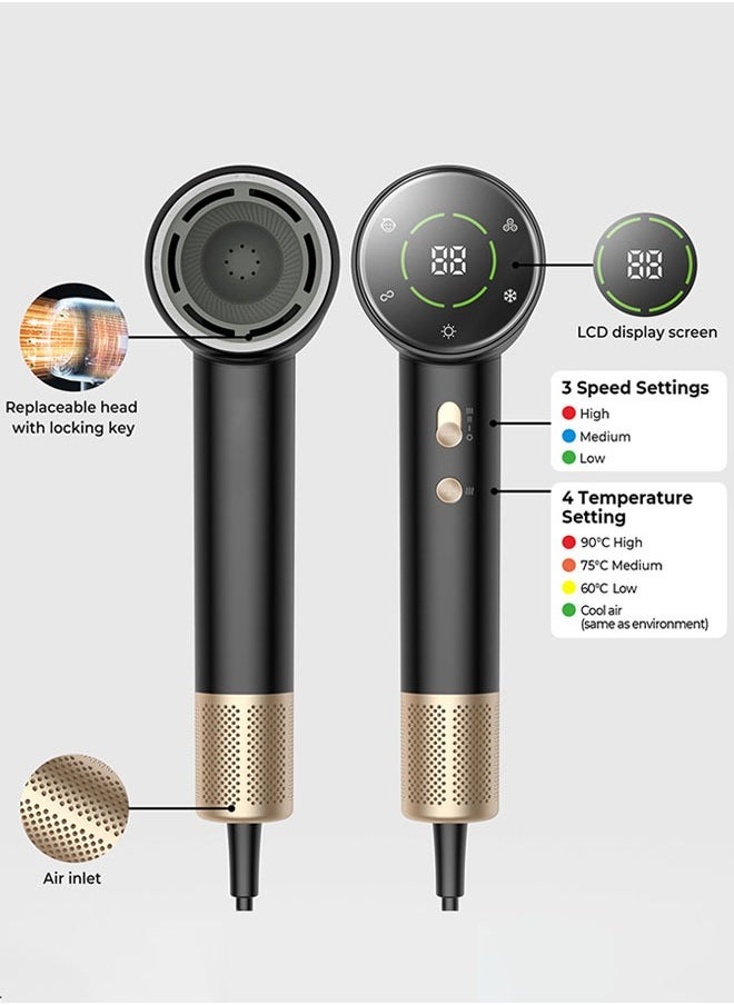 Joshberg Hair Dryer, LCD Display Hairdryer with 110,000 RPM High Speed Brushless Motor, 200 Million Negative Ionic Hairdryers, 25M/S Fast Drying Blower Hair Dryer with Thermo-Control, Low Noise, Includes Hair Diffuser and Concentrator for Perfect Styling,1600W,Black  - Image 5