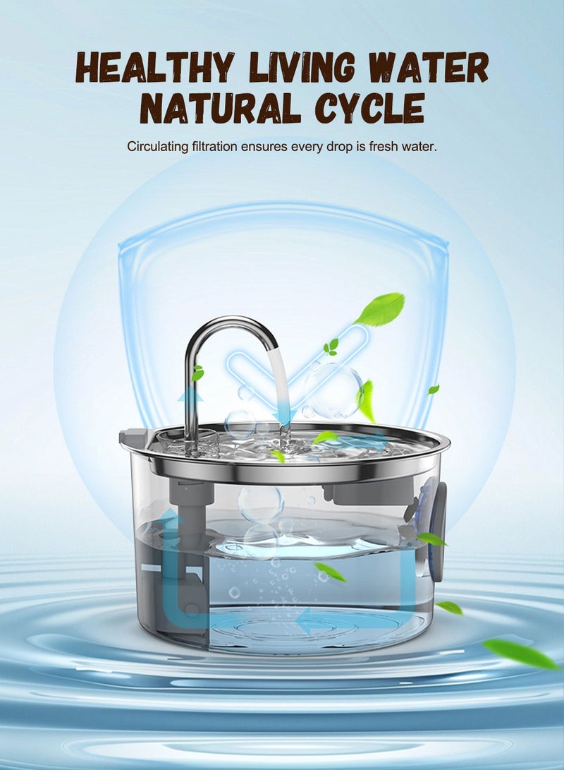 كيدل 3.2L الفولاذ المقاوم للصدأ نافورة المياه القط نافورة الحيوانات الأليفة مع مضخة هادئة كبيرة القدرة موزع المياه الحيوانات الأليفة مناسبة للاستخدام الداخلي - Image 3