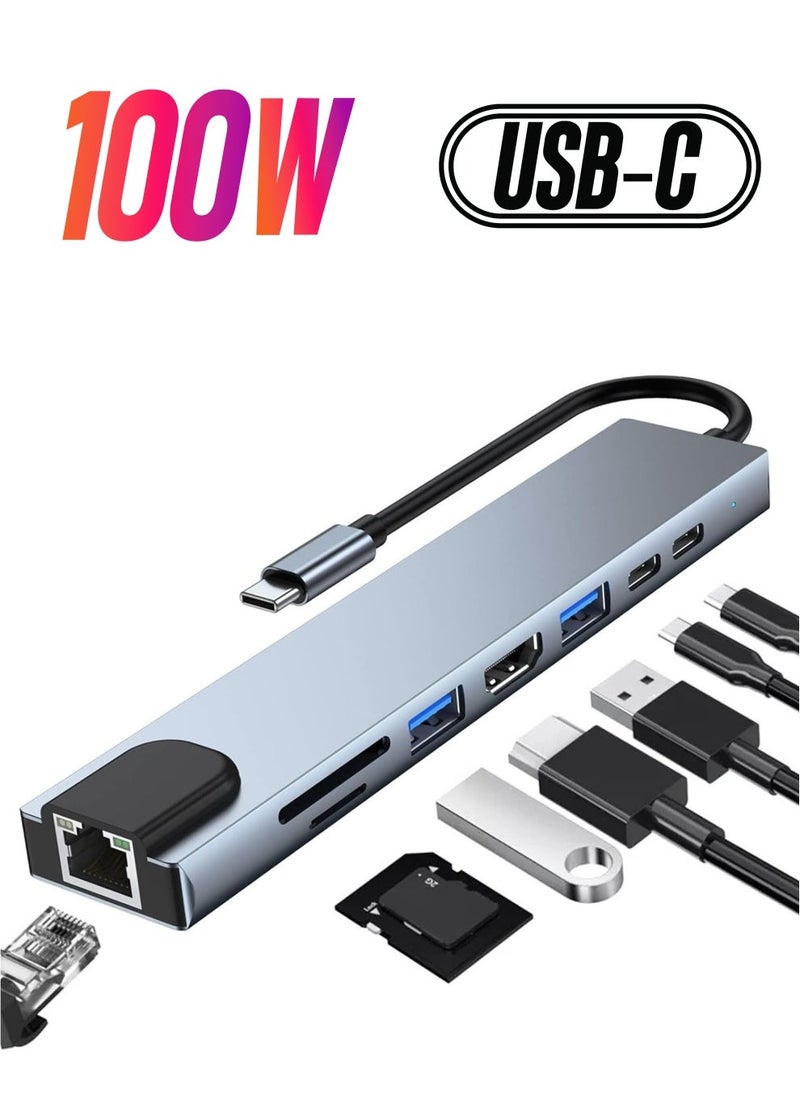 Raxoom 8-in-1 USB C Docking Station â€“ Multiport Adapter with 4K HDMI, Power Delivery & More - Image 1