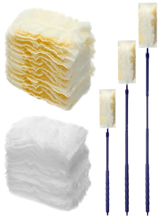 Maxcheck 180 Pcs 180° Disposable Dusters Refills Thickened Degree Heavy Duty Dusters Replacement Head with 3 Handles for Furniture Ceiling Cleaning(White, Orange) - Image 1