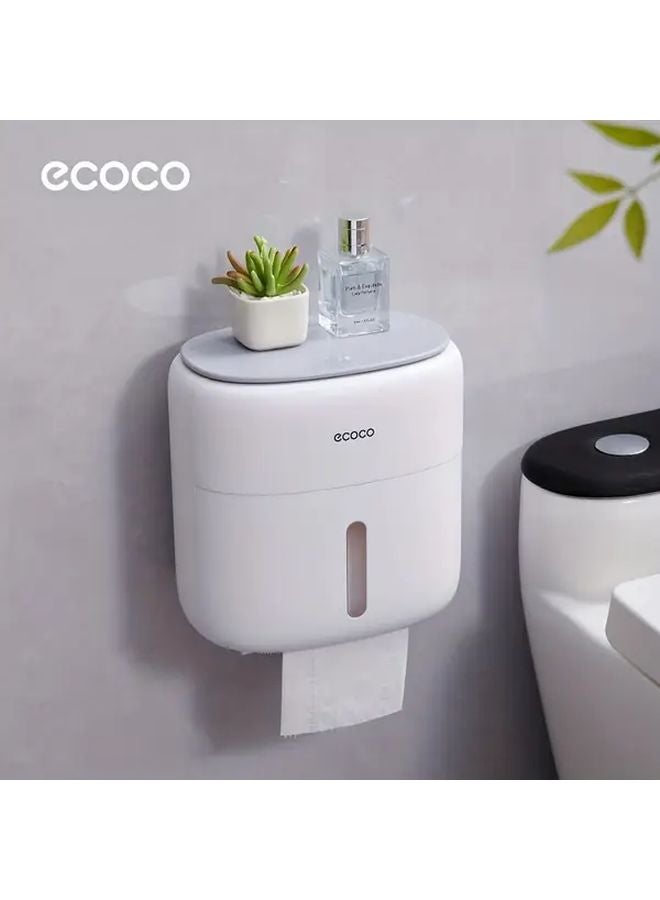 حامل ورق التواليت مقاوم للماء 2 طبقات، رمادي اللون، تركيب على الحائط بدون حفر - Image 4