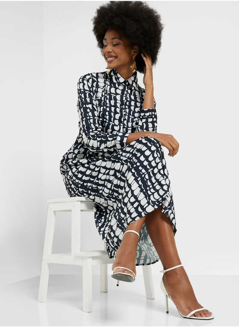 ELLA Printed Fit & Flare Shirt Dress