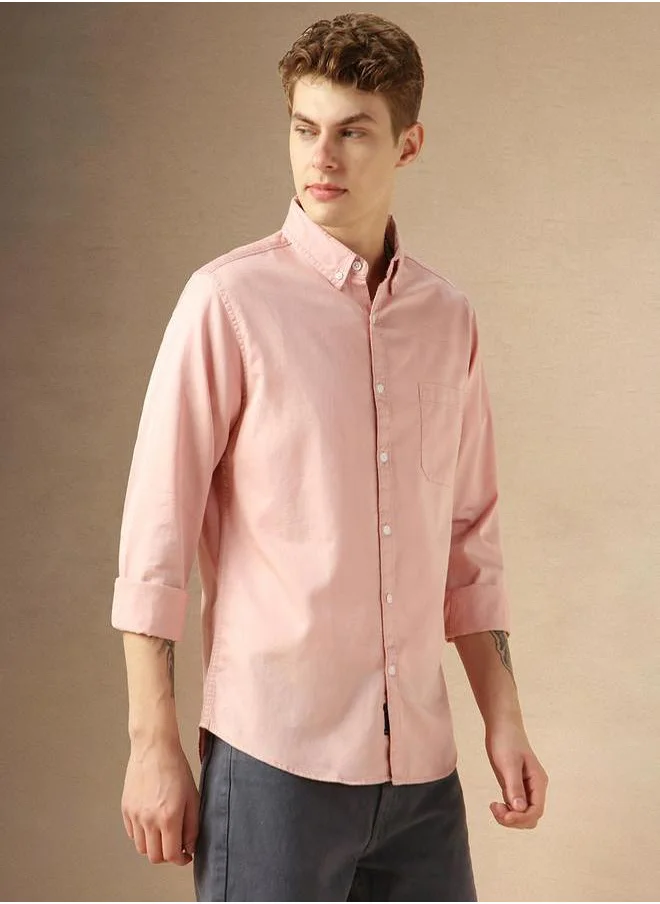 دينيس لينغو Solid Button-Down Collar Plain Long Sleeve Shirt by Styli