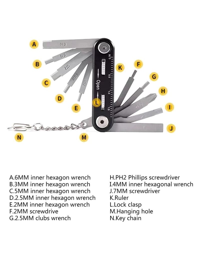 10 in 1 Portable EDC Multifunctional Folding Tool Screwdriver and Hex Key Set Mountain Cycle Portable Socket Multipurpose Wrench Bicycle Multi Tool Screwdriver Bike Allen Fix Wrench Screwdriver
