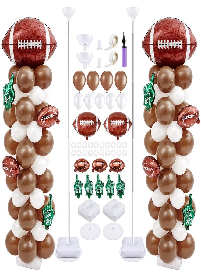 Gejoy 2 Sets Football Balloon Column Stand Kit Include 12 Foil 160 Latex Balloons Football Shaped 6.5 ft Adjustable Stands Kit for Sport Theme Touch Down Birthday Decorations - Image 1
