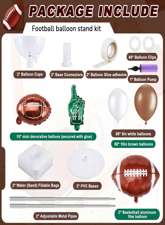 Gejoy 2 Sets Football Balloon Column Stand Kit Include 12 Foil 160 Latex Balloons Football Shaped 6.5 ft Adjustable Stands Kit for Sport Theme Touch Down Birthday Decorations - Image 2