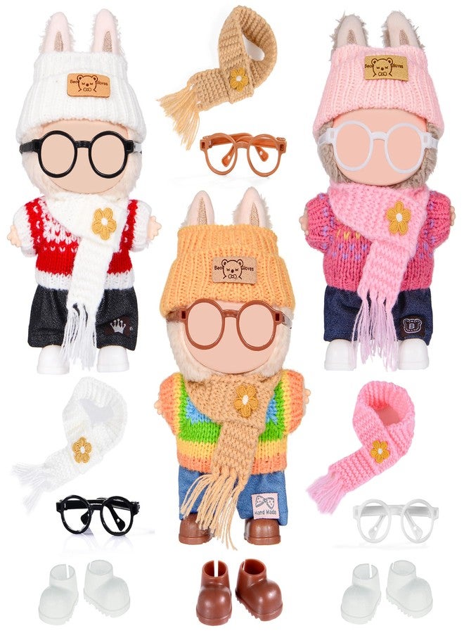 ibayda Total 3 Sets Knit Doll Clothes and Accessories Play Set for 17cm Dolls Include: 3 Hat, 3 Sweater, 3 Pants, 3 Scarf, 3 Glasses and 3 Shoes (Doll not Included) - Image 1