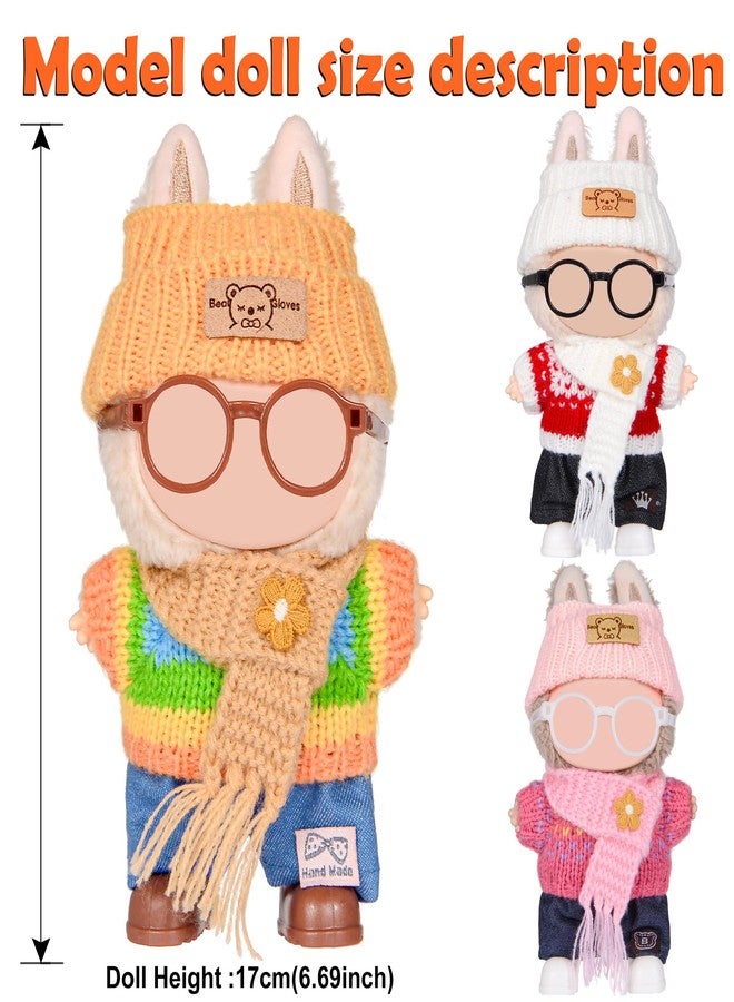 ibayda Total 3 Sets Knit Doll Clothes and Accessories Play Set for 17cm Dolls Include: 3 Hat, 3 Sweater, 3 Pants, 3 Scarf, 3 Glasses and 3 Shoes (Doll not Included) - Image 3