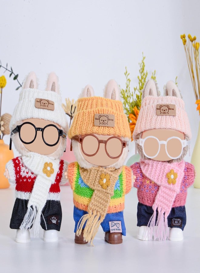 ibayda Total 3 Sets Knit Doll Clothes and Accessories Play Set for 17cm Dolls Include: 3 Hat, 3 Sweater, 3 Pants, 3 Scarf, 3 Glasses and 3 Shoes (Doll not Included) - Image 5
