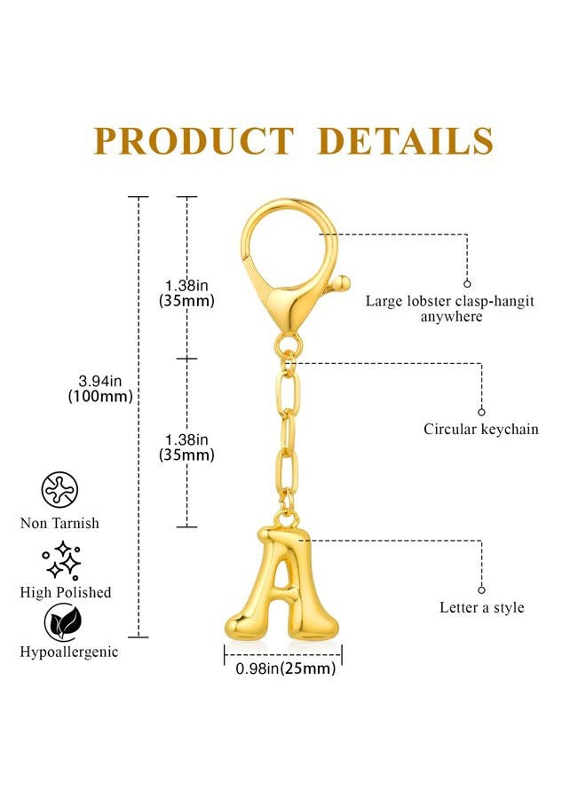 VICKHU Gold Plated Initial Letter Keychain for Women Car Key Purse Decorative Keyring Handbag Charms Fashion Cute Keychain (A, Gold) - Image 2