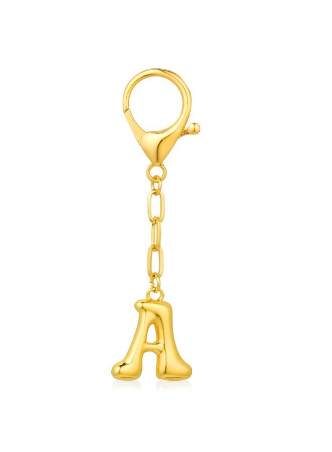 VICKHU Gold Plated Initial Letter Keychain for Women Car Key Purse Decorative Keyring Handbag Charms Fashion Cute Keychain (A, Gold) - Image 1