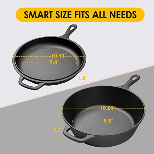 EDGING CASTING 2-in-1 Pre-Seasoned Cast Iron Dutch Oven Pot with Skillet Lid Set, 10" Skillet 3QT Pot for Cooking, Baking, Frying and Camping - Image 2