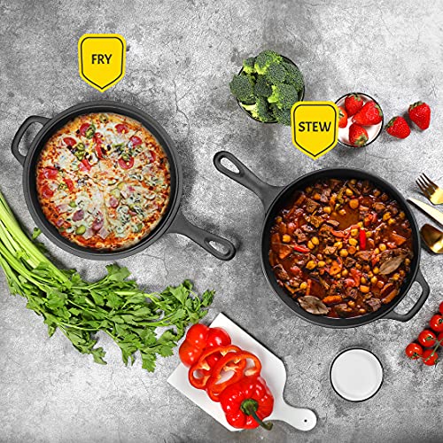 EDGING CASTING 2-in-1 Pre-Seasoned Cast Iron Dutch Oven Pot with Skillet Lid Set, 10" Skillet 3QT Pot for Cooking, Baking, Frying and Camping - Image 5