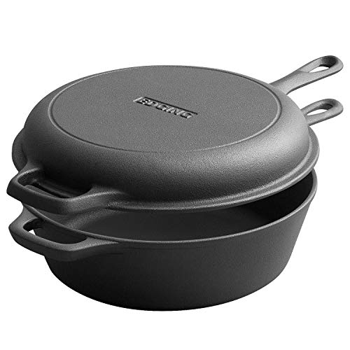 EDGING CASTING 2-in-1 Pre-Seasoned Cast Iron Dutch Oven Pot with Skillet Lid Set, 10" Skillet 3QT Pot for Cooking, Baking, Frying and Camping - Image 1