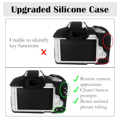 Easy Hood R50 Camera Case, Buttons Marking Protective Camera Cover for Canon EOS R50 Mirrorless Vlogging Camera, Soft Silicone Case Lightweight Body Skin Bag Cover Black - Image 3