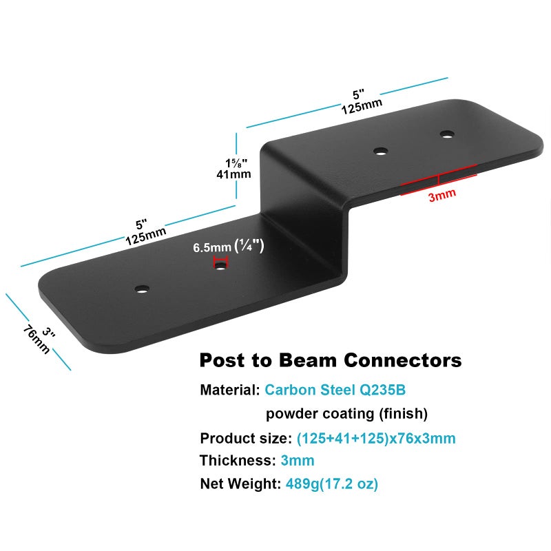 Eoere 4 Pcs Black Deck Joist Tie  Steel Z Pergola Bracket 6"" Post To Beam Support  Width 3""  Thickness 1/8"" - Image 2