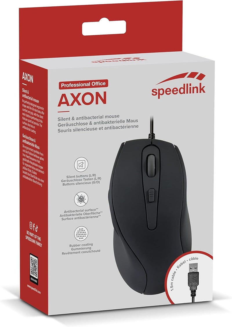 SPEEDLINK AXON Silent & Antibacterial Mouse - Quiet Computer Mouse with Cable and Antibacterial Surface, USB Mouse Silent Wired, 5 Buttons, up to 2400 dpi, Black - Image 5