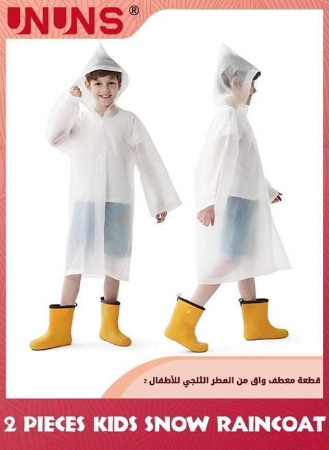 Kids Raincoat,2 Pcs Kids Waterproof Thick Rain Ponchos For Kids,Reusable Emergency Rain Coats For Boys Girls,Kids Snow Rainwear Jacket with Hood and Drawstring,Portable EVA Rain Jacket,White