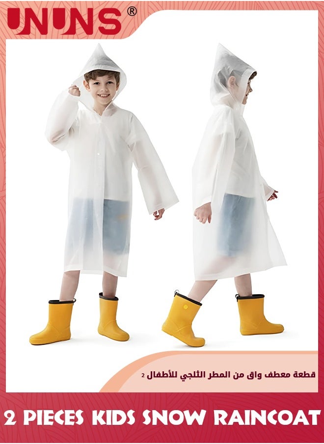 UNUNS - Kids Raincoat,2 Pcs Kids Waterproof Thick Rain Ponchos For Kids,Reusable Emergency Rain Coats For Boys Girls,Kids Snow Rainwear Jacket with Hood and Drawstring,Portable EVA Rain Jacket,White - Image 1