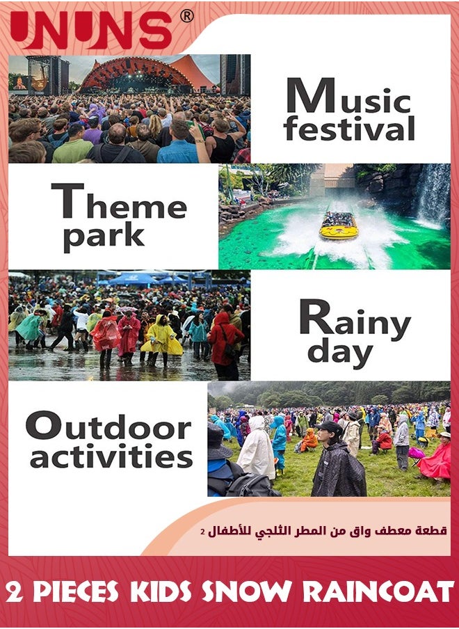 UNUNS - Kids Raincoat,2 Pcs Kids Waterproof Thick Rain Ponchos For Kids,Reusable Emergency Rain Coats For Boys Girls,Kids Snow Rainwear Jacket with Hood and Drawstring,Portable EVA Rain Jacket,White - Image 1