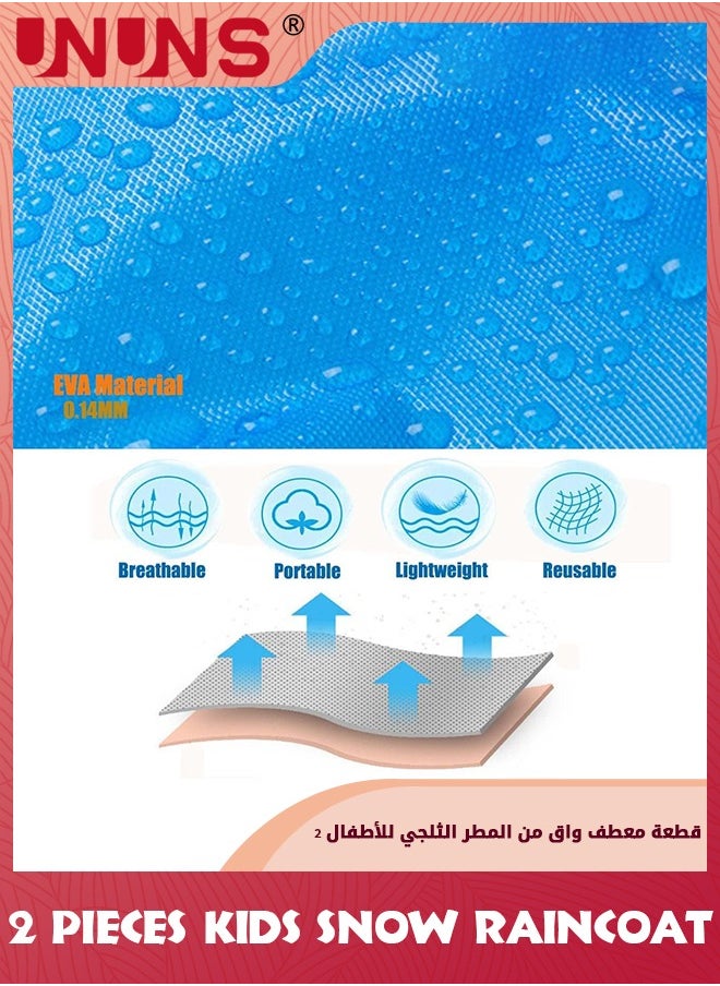 UNUNS - Kids Raincoat,2 Pcs Kids Waterproof Thick Rain Ponchos For Kids,Reusable Emergency Rain Coats For Boys Girls,Kids Snow Rainwear Jacket with Hood and Drawstring,Portable EVA Rain Jacket,White - Image 1