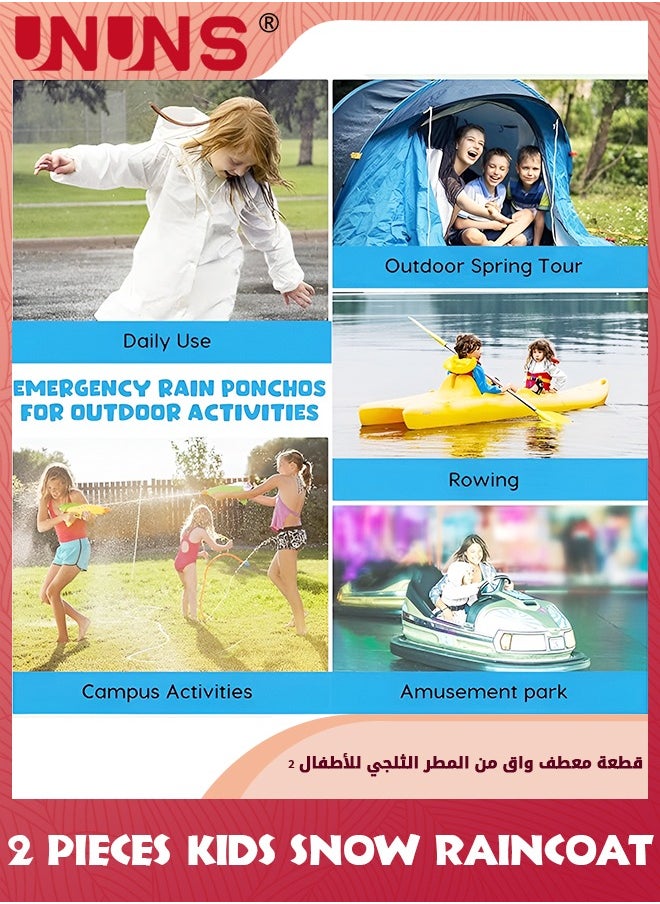 UNUNS - Kids Raincoat,2 Pcs Kids Waterproof Thick Rain Ponchos For Kids,Reusable Emergency Rain Coats For Boys Girls,Kids Snow Rainwear Jacket with Hood and Drawstring,Portable EVA Rain Jacket,White - Image 1