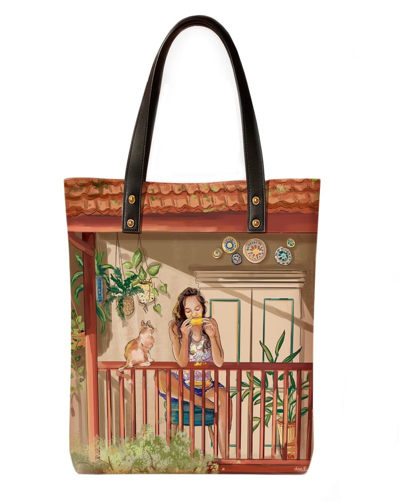 Kalankit Classic Tote Bag For Women | Canvas Printed Totes For Women | Aesthetic Shoulder College Bag For Girls | Vegan Leather Lightweight Everyday Handbag | Gift for Woman | Mango Summers - Image 1