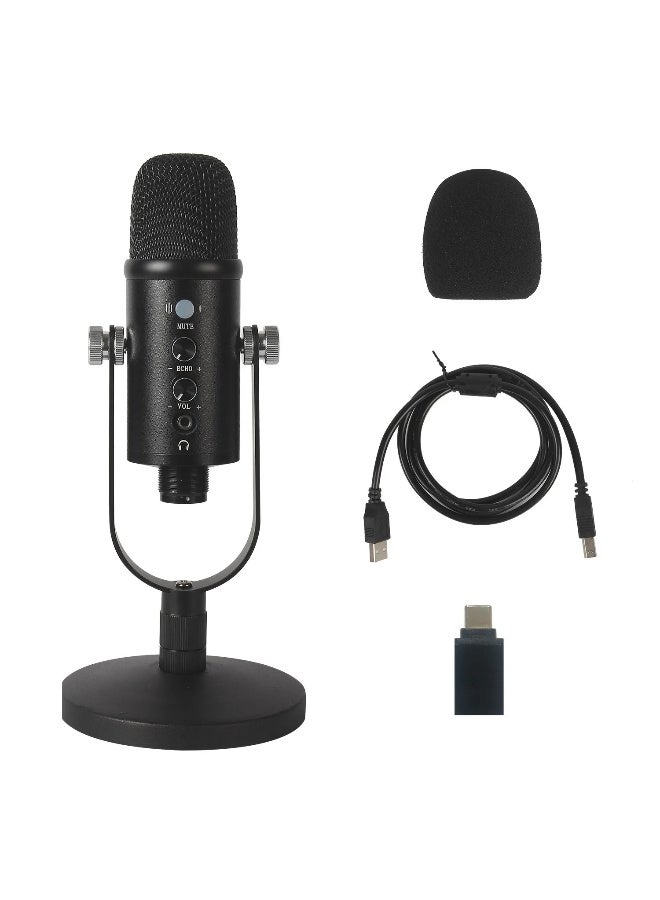 ميكروفون مكثف USB من ZFSZ مع حامل معدني، صدى وتردد، تحكم في الكسب، زر كتم الصوت، غطاء واقي من الرياح ومحول للكمبيوتر، البودكاست، البث المباشر، الألعاب - Image 1