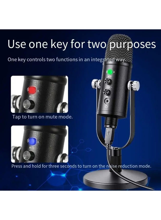 ميكروفون مكثف USB من ZFSZ مع حامل معدني، صدى وتردد، تحكم في الكسب، زر كتم الصوت، غطاء واقي من الرياح ومحول للكمبيوتر، البودكاست، البث المباشر، الألعاب - Image 3