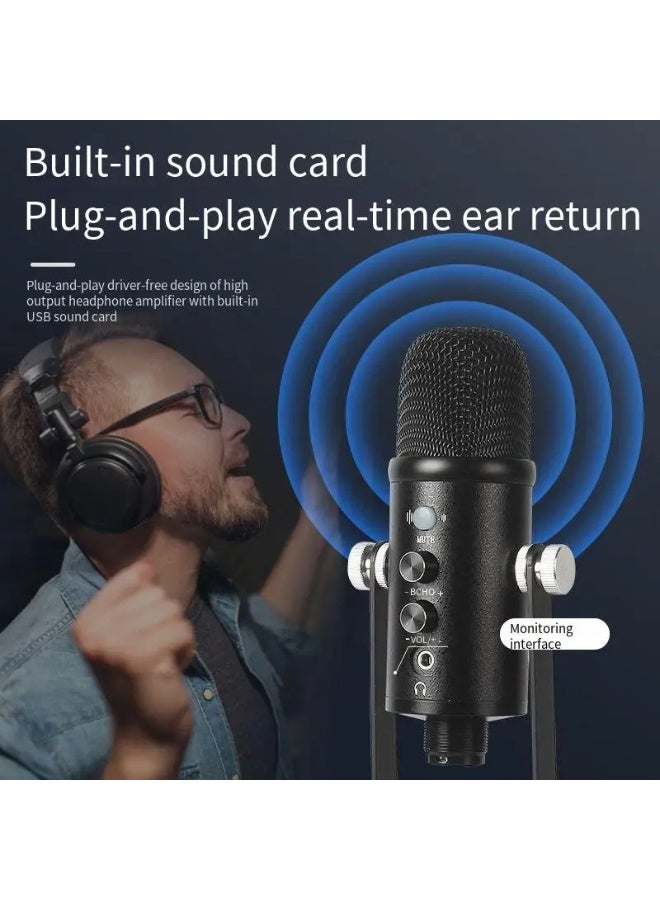 ميكروفون مكثف USB من ZFSZ مع حامل معدني، صدى وتردد، تحكم في الكسب، زر كتم الصوت، غطاء واقي من الرياح ومحول للكمبيوتر، البودكاست، البث المباشر، الألعاب - Image 5