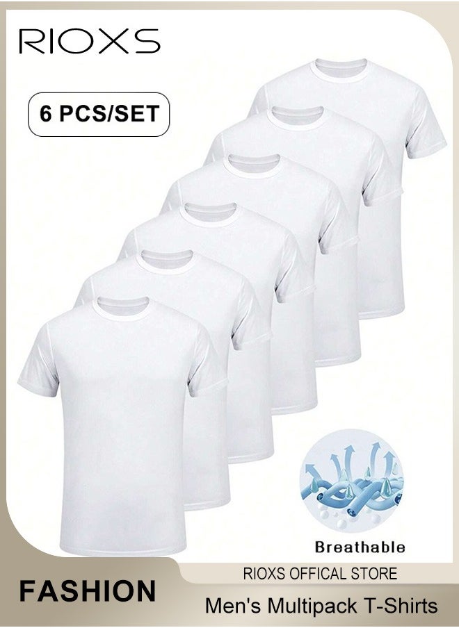 RIOXS 6 Pack T-Shirt For Men, Quick Dry Sports Tee Shirt, Men's Crew Neck T-Shirts Summer Basic Tops, Quick Dry Wicking T Shirts, Athletic Running Gym Workout Short Sleeve Tee Tops Bulk, Sports Casual Undershirt  - Image 1