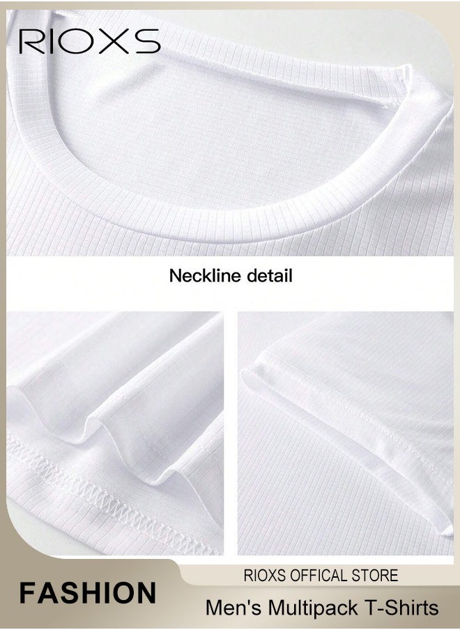 RIOXS - 6 Pack T-Shirt For Men, Quick Dry Sports Tee Shirt, Men's Crew Neck T-Shirts Summer Basic Tops, Quick Dry Wicking T Shirts, Athletic Running Gym Workout Short Sleeve Tee Tops Bulk, Sports Casual Undershirt - Image 1