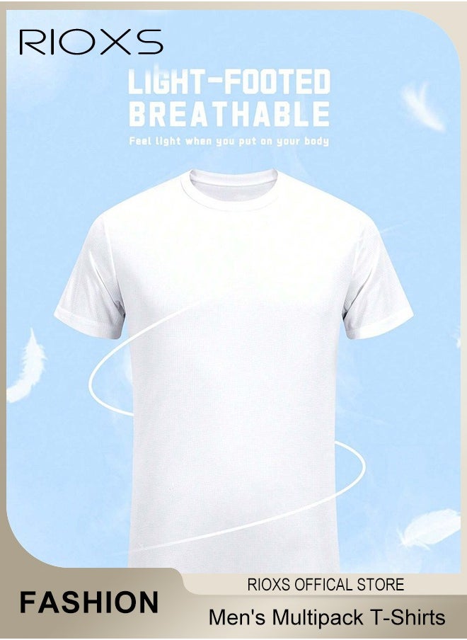 RIOXS - 6 Pack T-Shirt For Men, Quick Dry Sports Tee Shirt, Men's Crew Neck T-Shirts Summer Basic Tops, Quick Dry Wicking T Shirts, Athletic Running Gym Workout Short Sleeve Tee Tops Bulk, Sports Casual Undershirt - Image 1