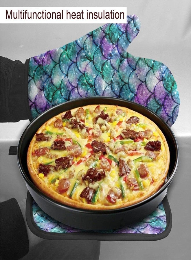 Abucaky Mermaid Scales Oven Mitts and Pot Holders Insulated Gloves & Kitchen Counter Safe Mats for Cooking BBQ Baking Grilling (2-Piece Set) - Image 5
