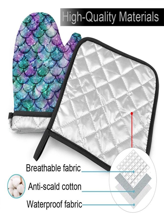 Abucaky Mermaid Scales Oven Mitts and Pot Holders Insulated Gloves & Kitchen Counter Safe Mats for Cooking BBQ Baking Grilling (2-Piece Set) - Image 3