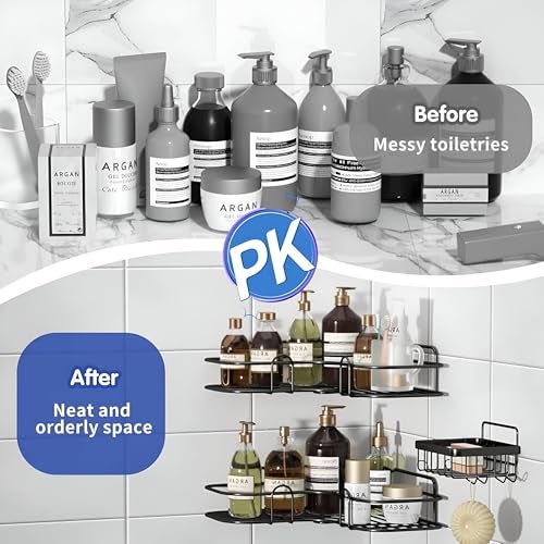 Homeor 3 in 1 Rustproof Stainless Steel Corner Bathroom Shelf for Wall, Soap Dish, Racks & Shelves for Wall, Bathroom Organizer Without Drill, Adhesive Shower Caddy with Soap Holder, Black - Image 5